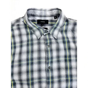 Vince Classic Fit Size Medium Mens Gray Green Yellow Check Long Sleeve Shirt